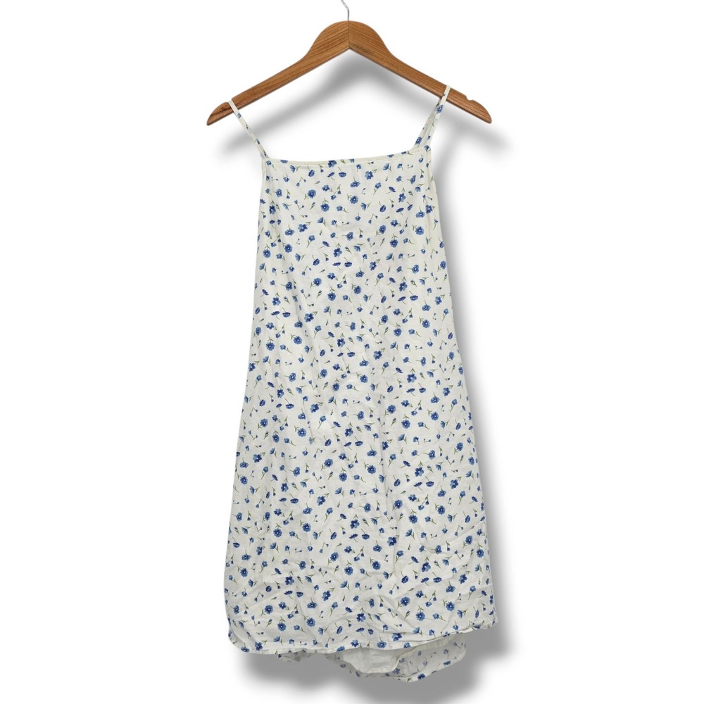 American Eagle Floral Open Back Tie Mini Dress White Blue Size XL Sundress